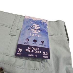 IZOD Saltwater Stretch Chino Classic Shorts 36x9.5 Harbor Gray (Sage Green) NWT